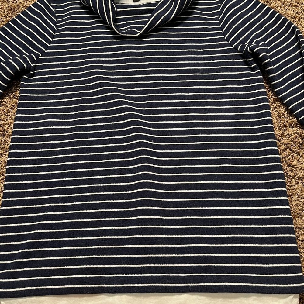 J Crew Sweater Womens XXS Navy Stripe Cowl Neck Knit Long Sleeve Pullover Top - Picture 6 of 10